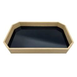 16In Black Glass And Wood Tray