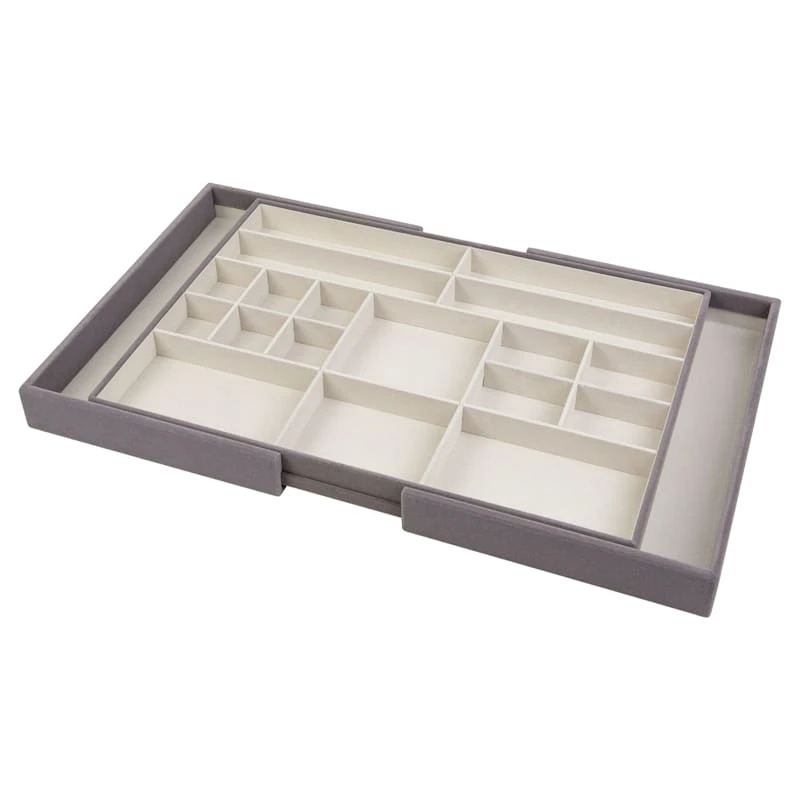 18-Compartment Expandable Jewelry Organizer, Grey Velvet 1 18-Compartment Expandable Jewelry Organizer, Grey Velvet