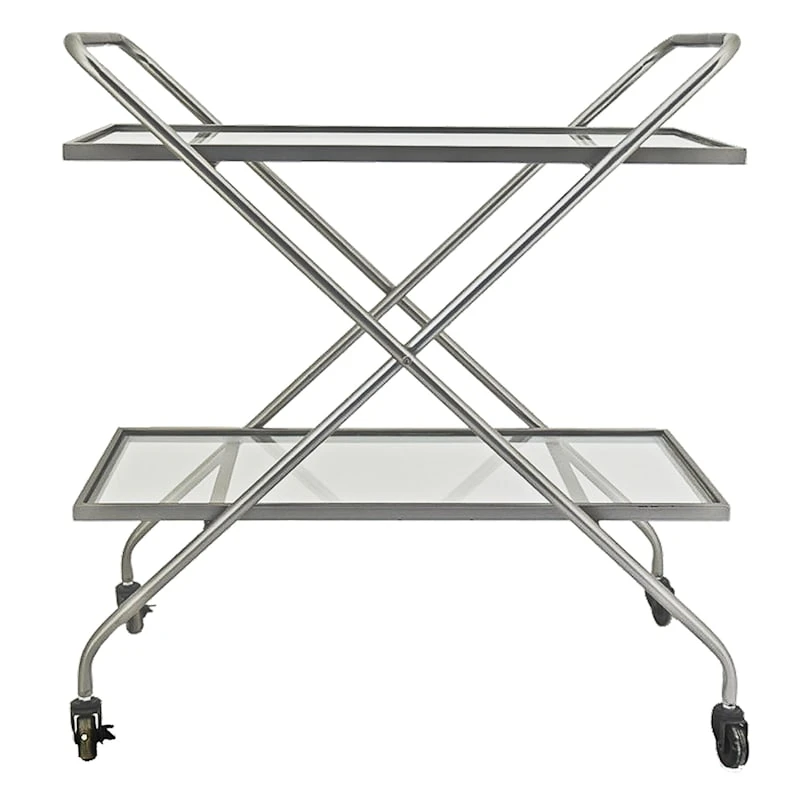 2-Tier Glass Shelf Bar Cart With Metal Frame 1 2-Tier Glass Shelf Bar Cart With Metal Frame