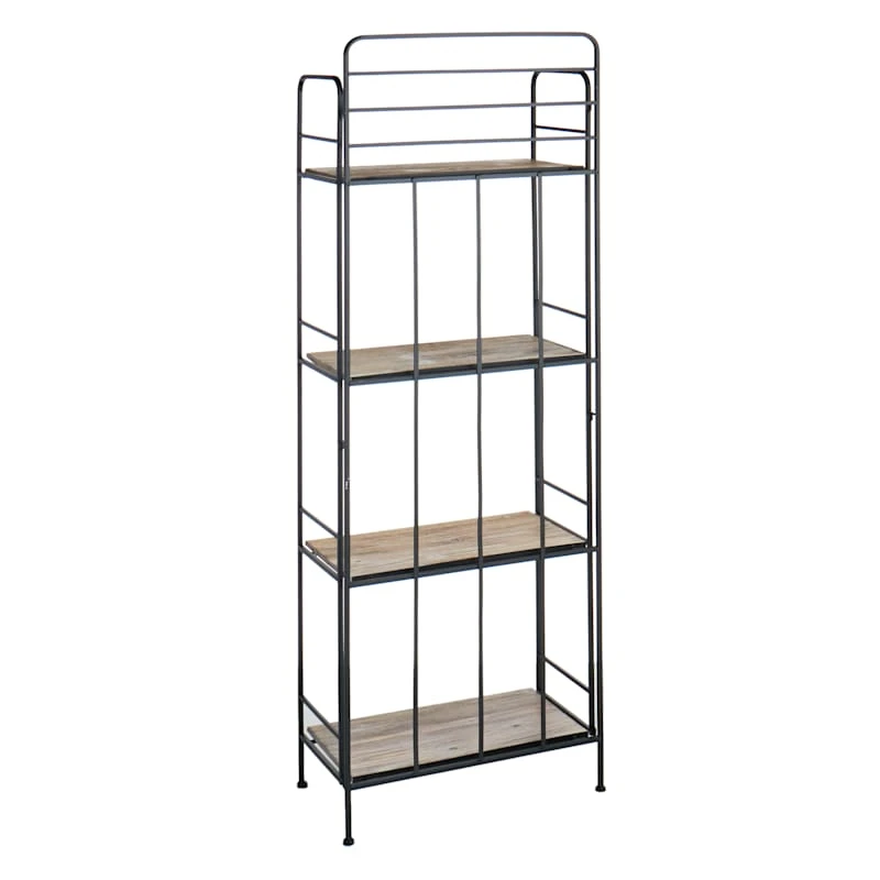 4-Tier Black Metal Baker Rack With Folding Wood Top Shelves 3 4-Tier Black Metal Baker Rack With Folding Wood Top Shelves - Image 3