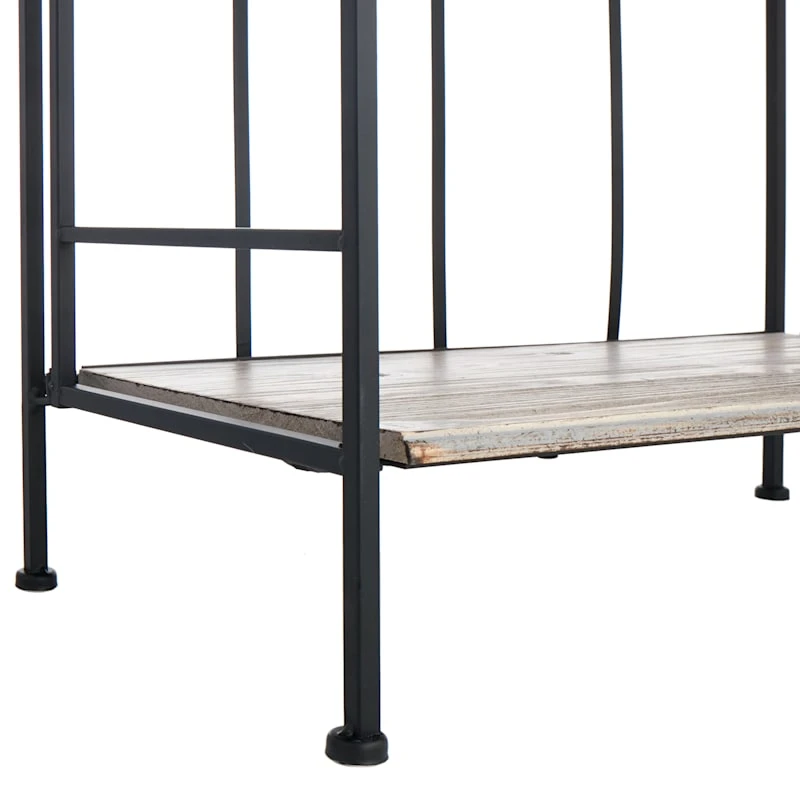4-Tier Black Metal Baker Rack With Folding Wood Top Shelves 5 4-Tier Black Metal Baker Rack With Folding Wood Top Shelves - Image 5