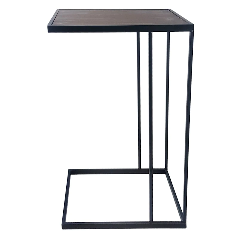 Black Metal C-Table With Dark Wooden Top 1 Black Metal C-Table With Dark Wooden Top