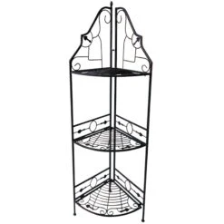 Gold & Black Scrolled Metal Folding Corner Shelf Rack, 51.5"