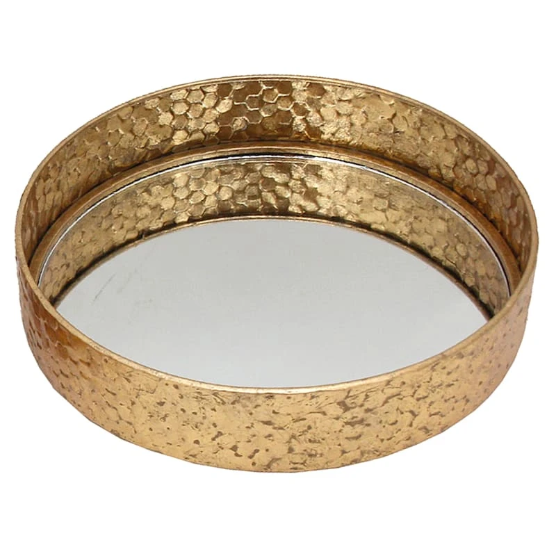 Gold Foiled Round Mirror Decorative Tray, 12" 1 Gold Foiled Round Mirror Decorative Tray, 12"