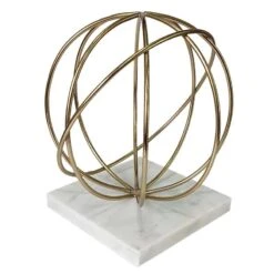 Gold Wire Orb Pedestal With Marble Base