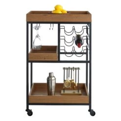 Honeybloom Jessie Wood Tray Top Bar Cart -At Home Sales Store honeybloom jessie wood tray top bar cart 2