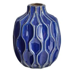 Honeybloom Katherine Navy Ceramic Vase, 8"
