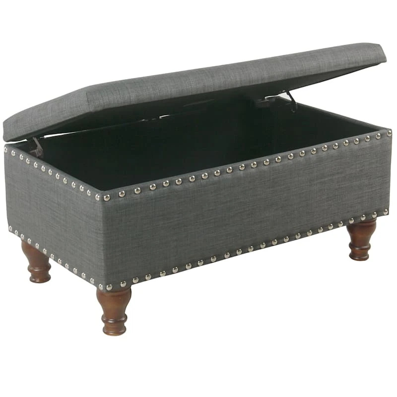 Jasmine Charcoal Grey Upholstered Storage Bench With Nail Heads 2 Jasmine Charcoal Grey Upholstered Storage Bench With Nail Heads - Image 2