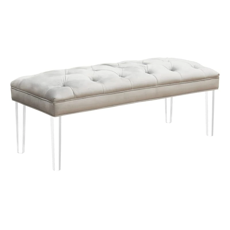 Laila Ali Grey Tufted Acrylic Leg Bench 2 Laila Ali Grey Tufted Acrylic Leg Bench - Image 2