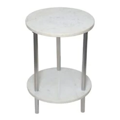 Laila Ali Iris White Marble Accent Table