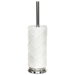 Marit White Ceramic Toilet Bowl Brush & Chrome Handle Base