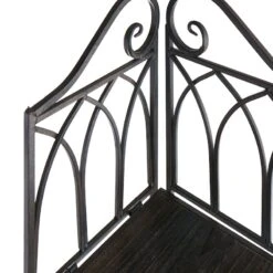 Metal Corner Rack With Brown Decorative Arch & Folding Wood-Top Shelves, 63" -At Home Sales Store metal corner rack with brown decorative arch folding wood top shelves 63 3