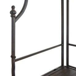 Metal Corner Rack With Brown Decorative Arch & Folding Wood-Top Shelves, 63" -At Home Sales Store metal corner rack with brown decorative arch folding wood top shelves 63 4