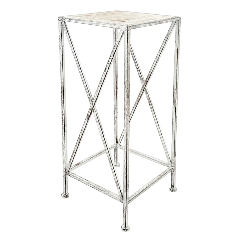 Metal Plant Stand With Wood Top Grey, Medium 1 Metal Plant Stand With Wood Top Grey, Medium