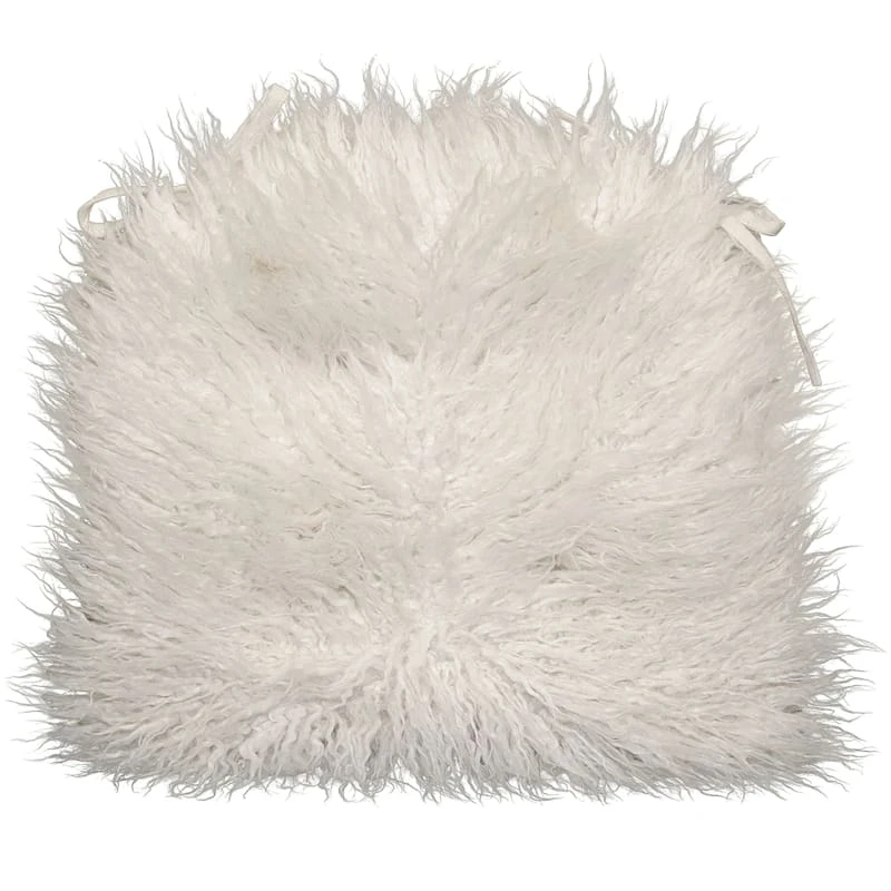 Mongolian Faux Fur Chair Pad/Ties White 1 Mongolian Faux Fur Chair Pad/Ties White