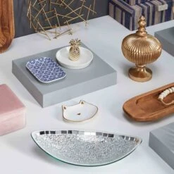 New Products -At Home Sales Store mosaic crackle glass tray 15x7 2