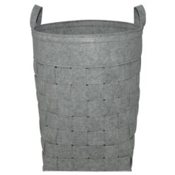 Oval Woven Felt Hamper, Light Grey