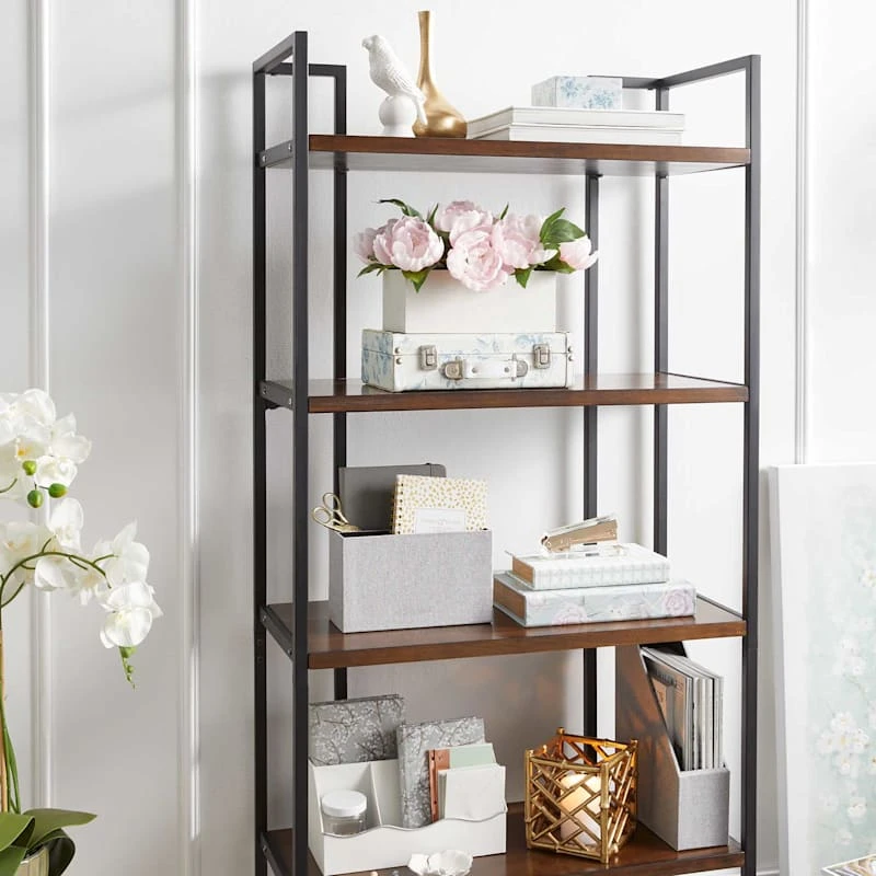 Parkview 5-Tier Metal & Wood Veneer Bookshelf 2 Parkview 5-Tier Metal & Wood Veneer Bookshelf - Image 2