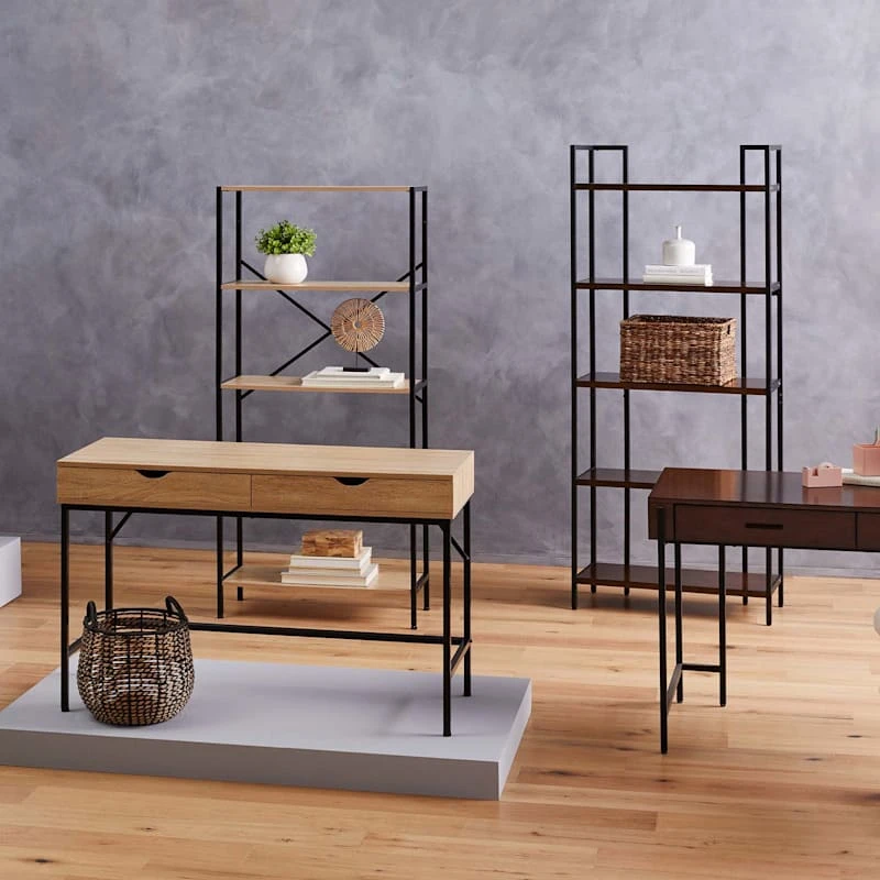 Parkview 5-Tier Metal & Wood Veneer Bookshelf 4 Parkview 5-Tier Metal & Wood Veneer Bookshelf - Image 4
