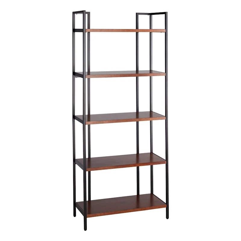 Parkview 5-Tier Metal & Wood Veneer Bookshelf 1 Parkview 5-Tier Metal & Wood Veneer Bookshelf