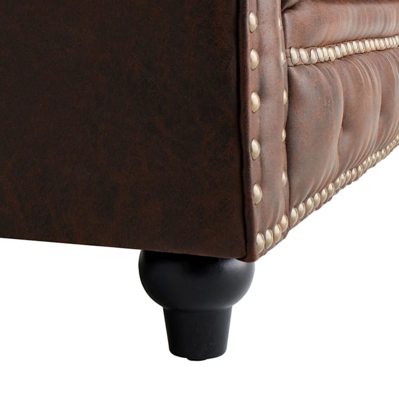 Providence Chesterfield Brown Faux Leather Tufted Sofa, 79" 5 Providence Chesterfield Brown Faux Leather Tufted Sofa, 79" - Image 5