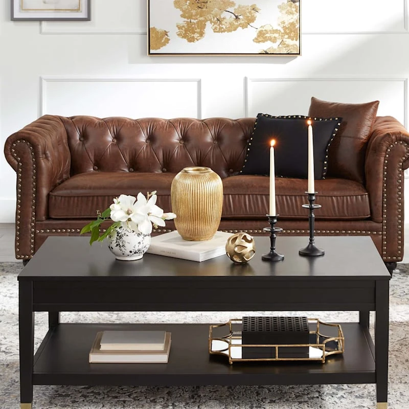 Providence Chesterfield Brown Faux Leather Tufted Sofa, 79" 6 Providence Chesterfield Brown Faux Leather Tufted Sofa, 79" - Image 6