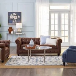 Providence Chesterfield Brown Faux Leather Tufted Sofa, 79" 14 Providence Chesterfield Brown Faux Leather Tufted Sofa, 79" -At Home Sales Store providence chesterfield brown faux leather tufted sofa 79 6