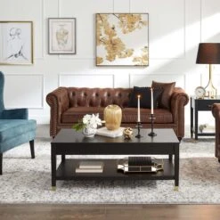 Providence Chesterfield Brown Faux Leather Tufted Sofa, 79" 15 Providence Chesterfield Brown Faux Leather Tufted Sofa, 79" -At Home Sales Store providence chesterfield brown faux leather tufted sofa 79 7