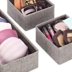 Set Of 4 Fabric Drawer Organizers, Black Herringbone -At Home Sales Store set of 4 fabric drawer organizers black herringbone 5