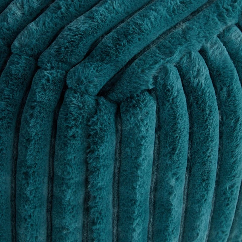 Tracey Boyd Esme Channeled Fur Pouf, Teal 2 Tracey Boyd Esme Channeled Fur Pouf, Teal - Image 2