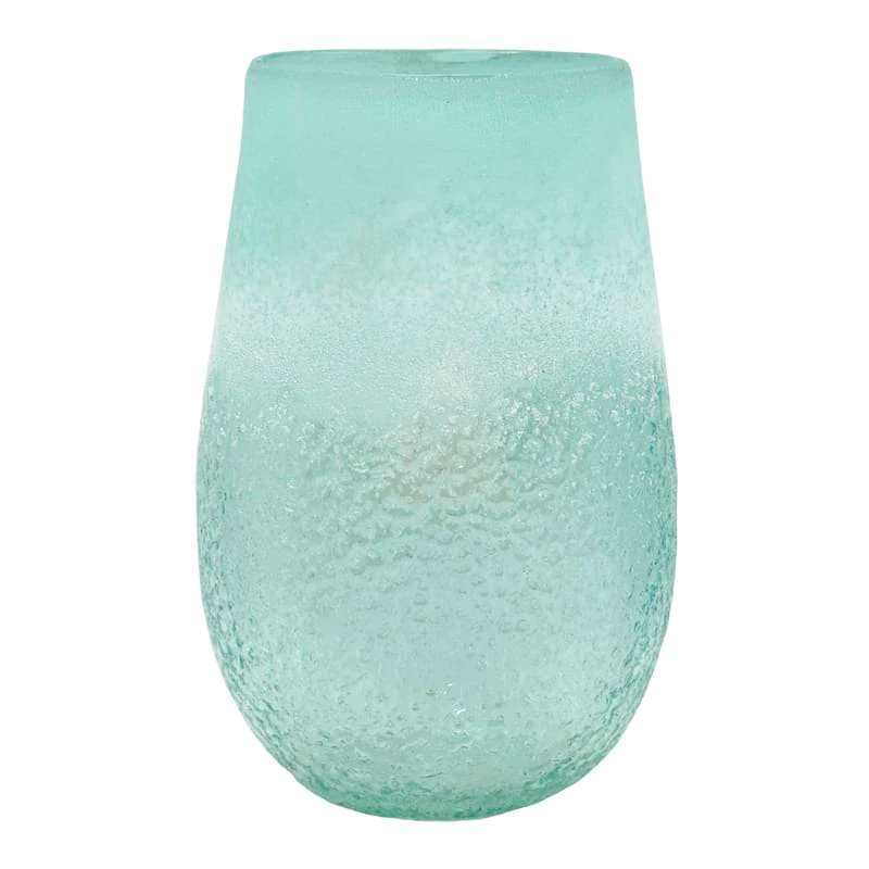 Ty Pennington Frosted Aqua Glass Vase, 9" 1 Ty Pennington Frosted Aqua Glass Vase, 9"