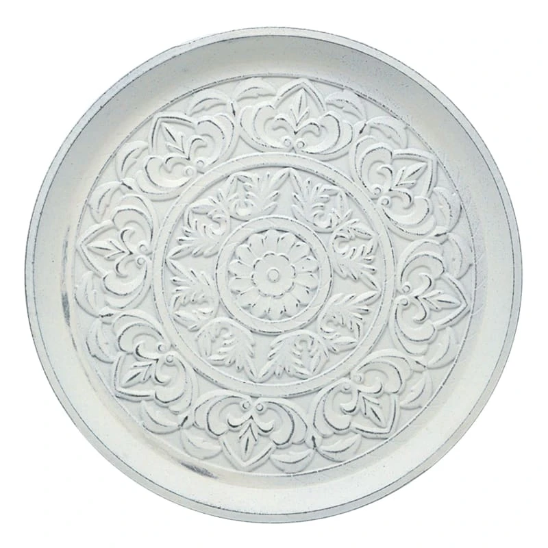 White Carved Faux Wood Tray, 18" 1 White Carved Faux Wood Tray, 18"