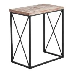 Wood Top With Black Cross Metal Table, Medium