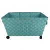 Woven Band Laundry Basket With Wheels, Turquoise